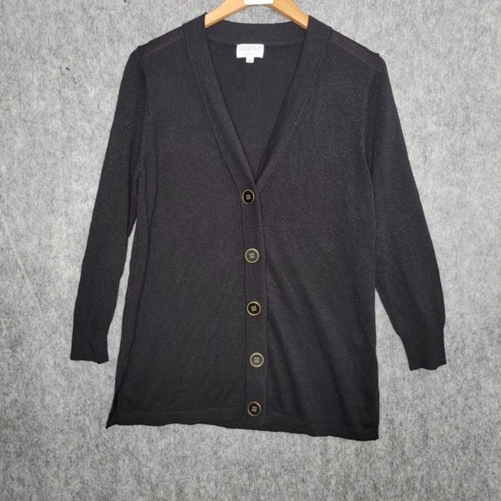 JOSEPH A. Women's 1X Black Sparkle Cardigan Sweater‎ Gold Button V-Neck